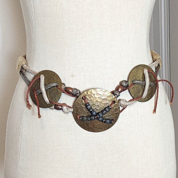 Statement Belt Boho Metal Round Woven Rope Dopamine Dressing Bead Wearable‎ Art main image 2